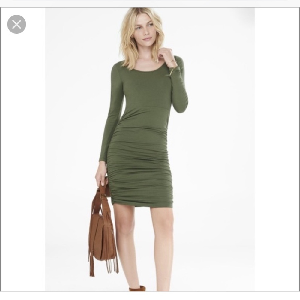 Olive green side ruched dress
